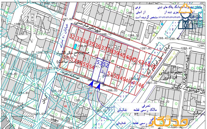 نمونه جانمایی موقعیت املاک روی نقشه 2000