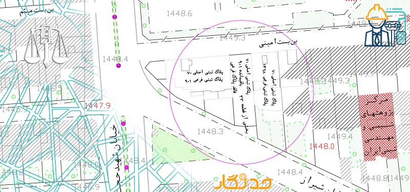 نمونه جانمایی پلاک ثبتی توسط نقشه ثبتی