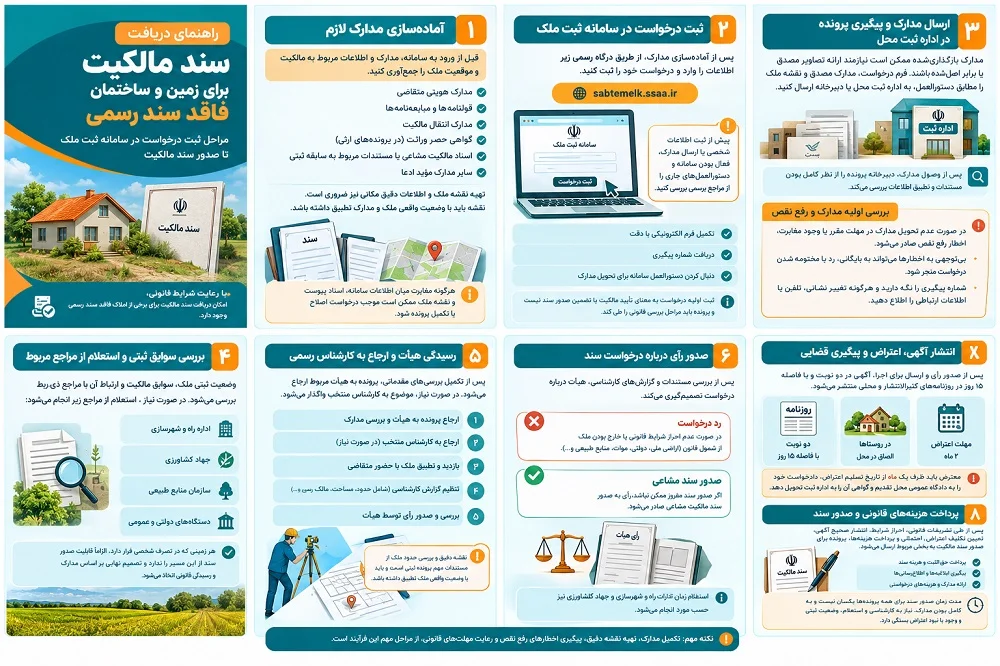راهنمای دریافت سند مالکیت برای زمین و ساختمان فاقد سند رسمی