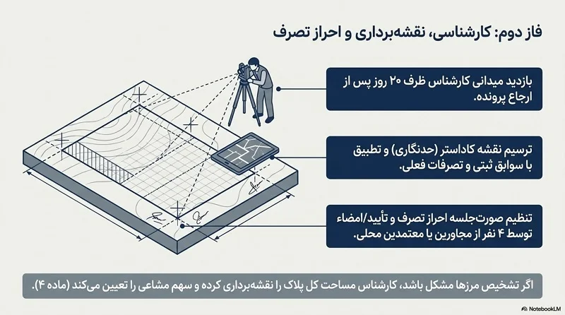 مرحله کارشناسی تطبیق سند با واقعیت زمین قانون تعیین تکلیف