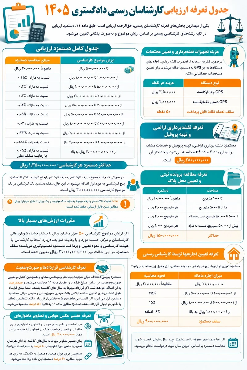جدول تعرفه ارزیابی کارشناسان رسمی دادگستری ۱۴۰۵