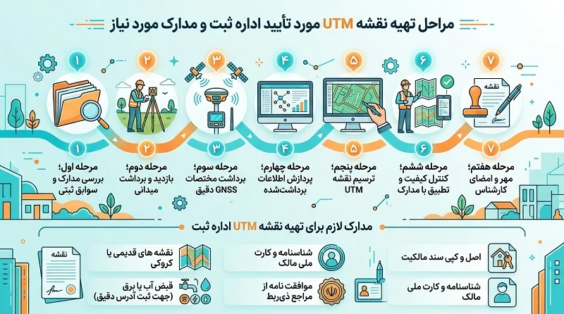 مراحل تهیه نقشه UTM مورد تأیید اداره ثبت و مدارک مورد نیاز